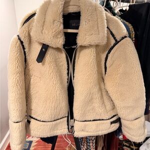Luxe Beige Teddy Jacket with Black Accents